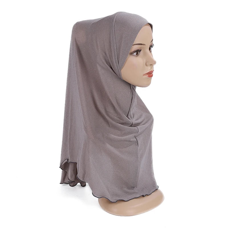 H120 Teenage girls plain hijab hats muslim scarf islamic headscarf hat amira pull on headwrap beautiful 10 years girl scarf