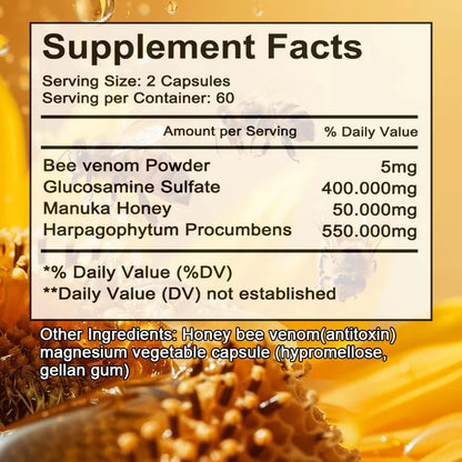 Natural Bee Venom Extract - Soothing and anti-inflammatory, enhancing joint mobility and flexibility, natural, safe, and non-GMO