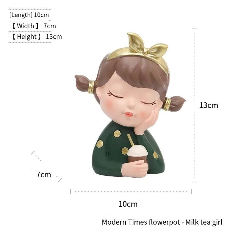 European Resin Gardening DIY Succulent Flower Pot Table Top Creative Cute Girl Green Plant Small Flower Pot Gift