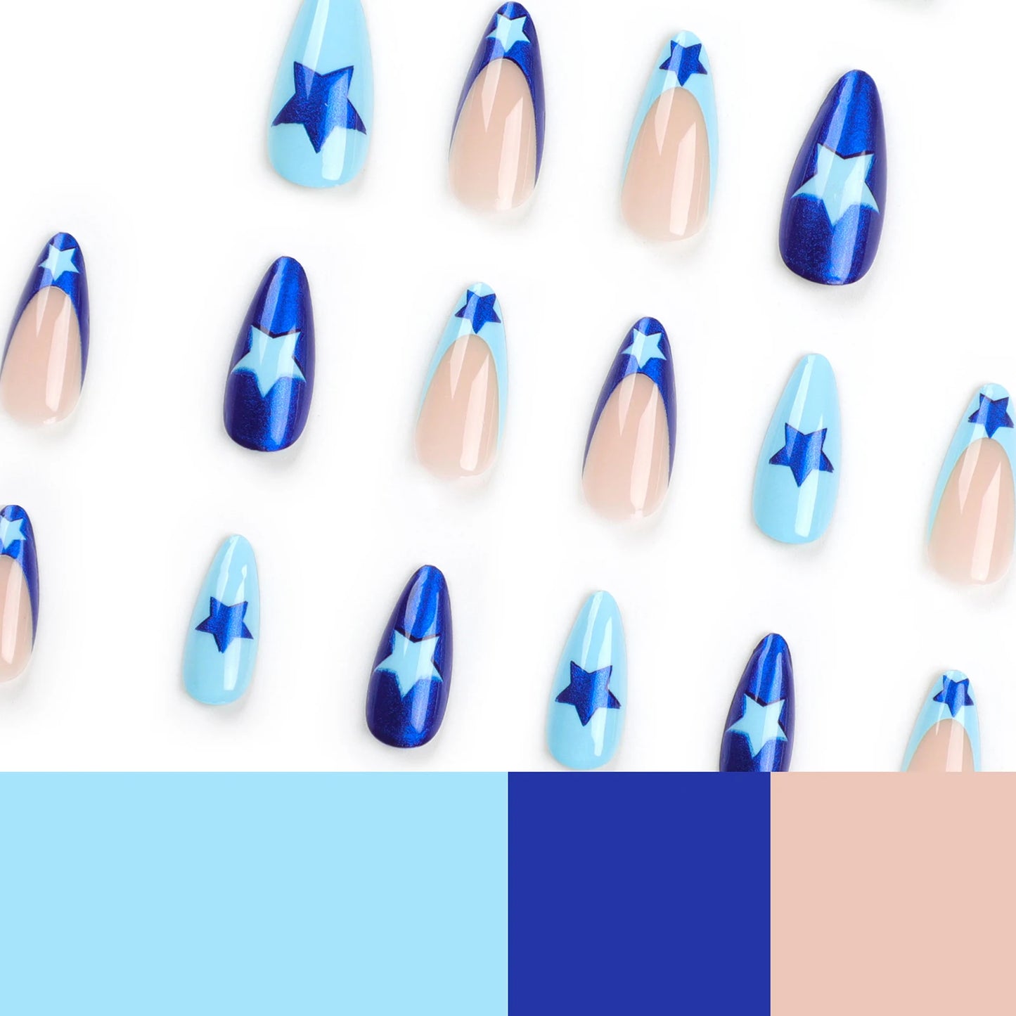 French False Nail for Women Blue Gentle Color Reusable Resin Artificial Nail for Portable DIY Women and Girl Nail Salon at Home