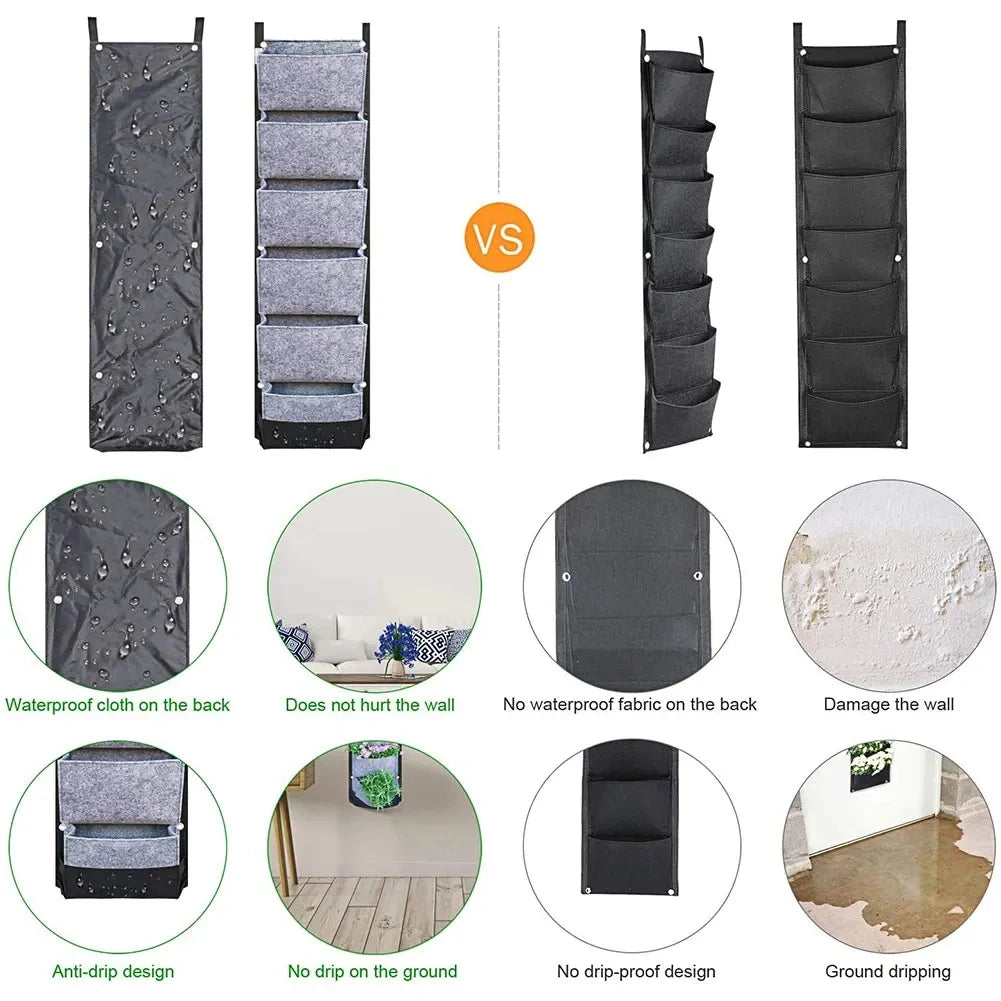 6 Pockets Garden Wall Hanging Planting Bags Vegetable Green Plant Grow Planter Vertical Felt Fabric Nursery Bags Garden Supplies