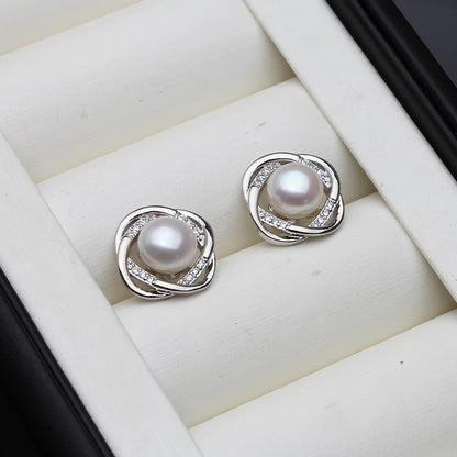 Wedding Natural Freshwater Stud Earrings With Pearls For Women,Silver 925 Pearl Earrings Wife Girls Birthday Gift White Black