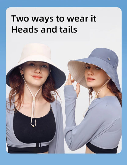 OhSunny Fisherman Hats for Women,Womne's Bucket Sunhat Double-Sided Wearing,UPF50+ Large Brim Hiking Hats with Ponytail Hole