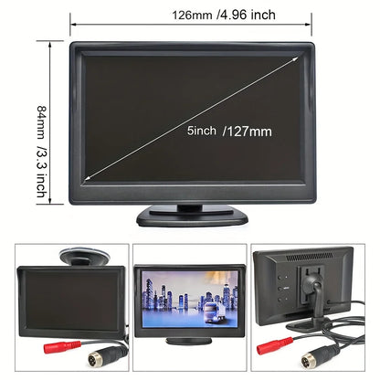 Car Rear View Backup Camera Kit 5 inch Monitor 4Pin for RV Bus Truck 12V/24V with Double Mount Easy Installation