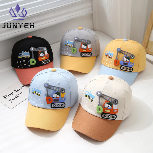 Baby Hat Cartoon Engineering Car Baseball Cap Cute Boys Girls Duckbill Cap Children Summer Sun Hat For Kids 2-6 Years