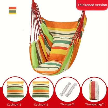 Camping Hammock Portable Hammock with 2 Pcs Cushion 2 Tie Straps Colorful Stripe Cloth Hammock for Indoor Outdoor Tumbona Jardin