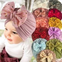 Load image into Gallery viewer, Lovely Shiny Bowknot Baby Hat Cute Solid Color Baby Girls Boys Hat Turban Soft Newborn Infant Cap Beanies Head Wraps

