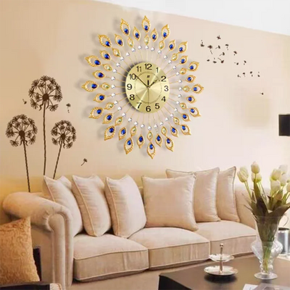Luxury Large Clock 3D Peacock Retro Wall Decor Digital Clock Modern Art Living Room Decoration