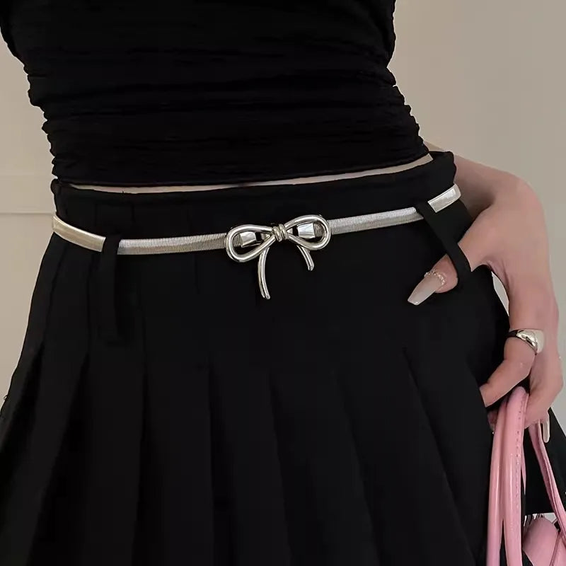 Bow Belt For Women Elastic Waistband With A Slimming Effect Suitable For Skirts And Suits Simple Metal Belt