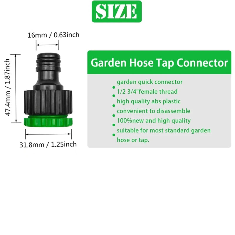 Garden Hose Tap Connector 3/4 inch and 1/2 inch BSP 2in1 Threaded Faucet Adapter Hose Connection Set for Garden Irrigation