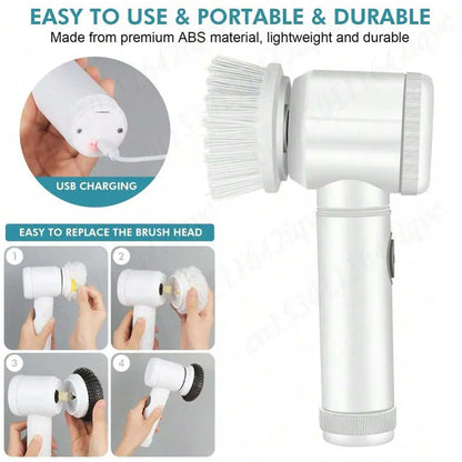 Electric Spin Scrubber Bathroom Cleaning Brush Power Scrubber with 5 Replaceable Brush Heads Electric Cleaning Brush For Kitchen