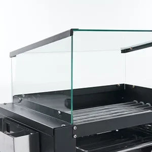 1400W Hot Dog Roller Machine Stainless Hotdog Roller Grill with Glass Guard LED Warm Light for Commercial BBQ (7 Rollers)