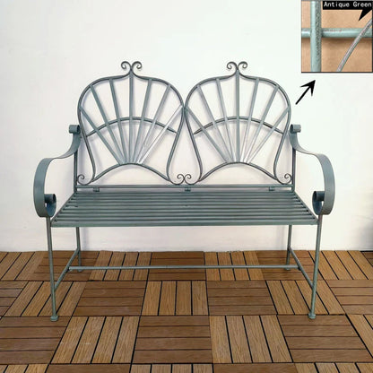 Rust-Resistant Wrought Iron Modern French-Style Foldable Garden Bench Outdoor Patio Furniture with Sturdy & Space-Saving Design