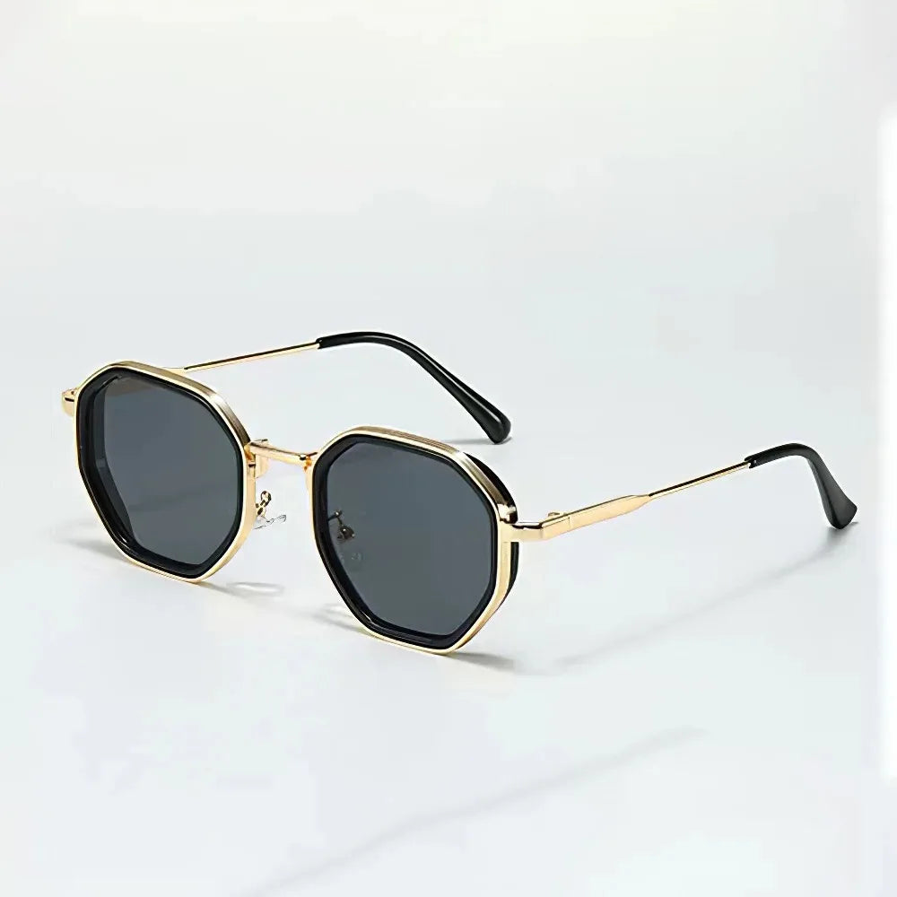 2025 New Vintage Sunglasses for Women Modern Fashionable Octagonal Glasses with Black Lenses Golden Edging Sun Glasses UV400