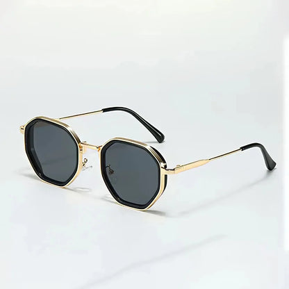 2025 New Vintage Sunglasses for Women Modern Fashionable Octagonal Glasses with Black Lenses Golden Edging Sun Glasses UV400