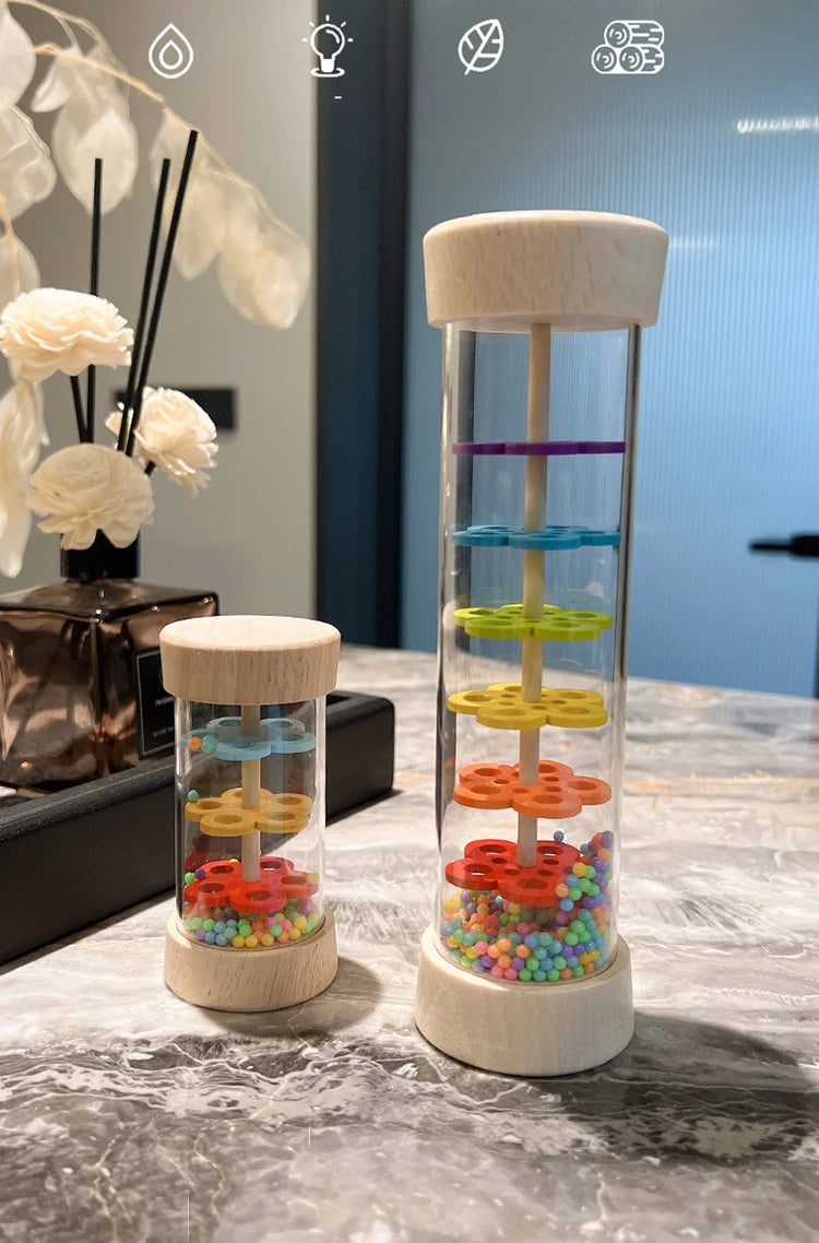 Wooden Rain Sound Tube Instrument Rain Maker Rain Stick Musical Instrument Hourglass Music Shaker Toy Hearing Enlightenment Toys