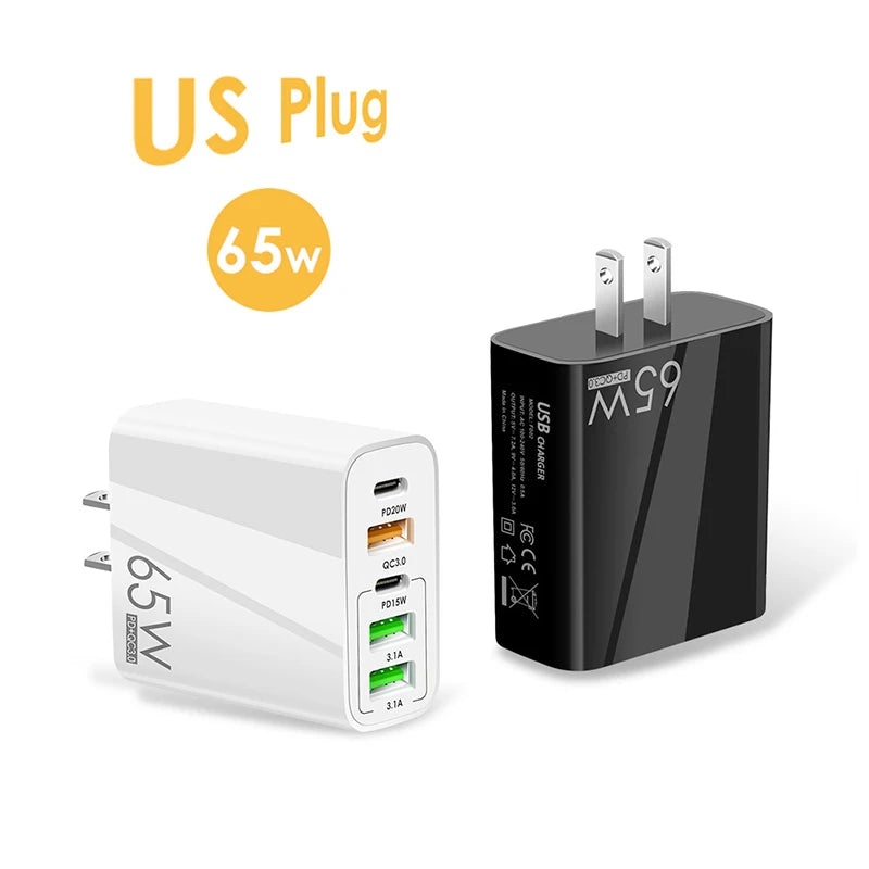 65W Charger Type C Fast Charging QC3.0 For iPhone 14 13 12 Pro Max Huawei Xiaomi Samsung POCO Tablet USB C Charger PD Adapter