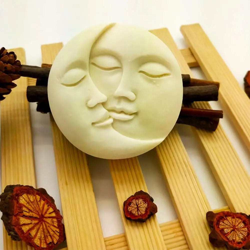 Sun & Moon Silicone Soap Molds 4 Cavity Crescent Moon Face Mould for Homemade Lotion Bar Bath Bombs Polymer Clay Wax Candle Make