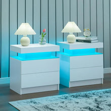 Load image into Gallery viewer, Set of 2 LED Nightstand with 2 Drawers, Bedside Table with Drawers for Bedroom Furniture, Side Bed Table with LED
