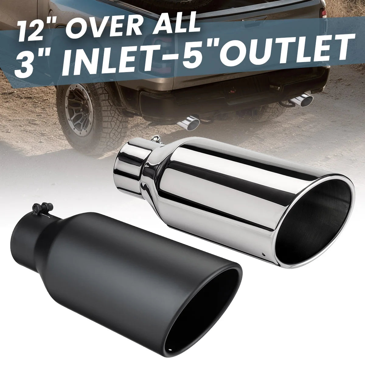 Universal Exhaust Tip 3inch Inlet 5inch Outlet 12inch Length Tailpipe Anti-Corrosive Car Straight Exhaust Tail Throat Tail Pipe