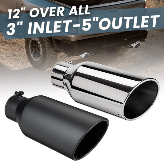 Universal Exhaust Tip 3inch Inlet 5inch Outlet 12inch Length Tailpipe Anti-Corrosive Car Straight Exhaust Tail Throat Tail Pipe