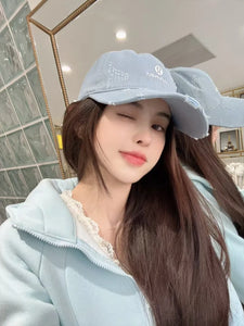 Baseball cap, fashionable embroidered letters, shabby soft felt hat, multi-functional fashionable hard-top hat for women