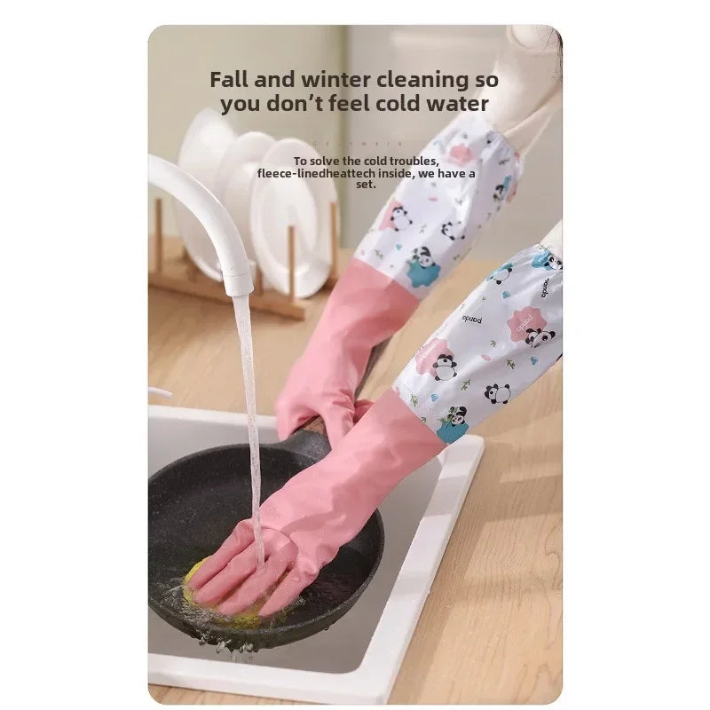 Women's Kitchen Gloves - Durable, Extended Waterproof Rubber Gloves for Dishwashing, Cleaning, Laundry & Household Chores - Comf