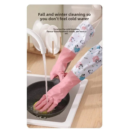 Women's Kitchen Gloves - Durable, Extended Waterproof Rubber Gloves for Dishwashing, Cleaning, Laundry & Household Chores - Comf