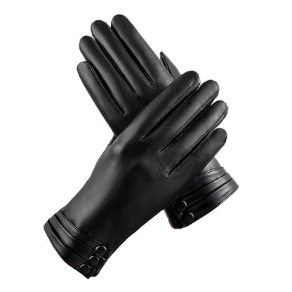 Women's Gloves Winter Outdoor Fashion Comfortable Warm Glove Plush Touch Screen Driving PU Leather Gloves