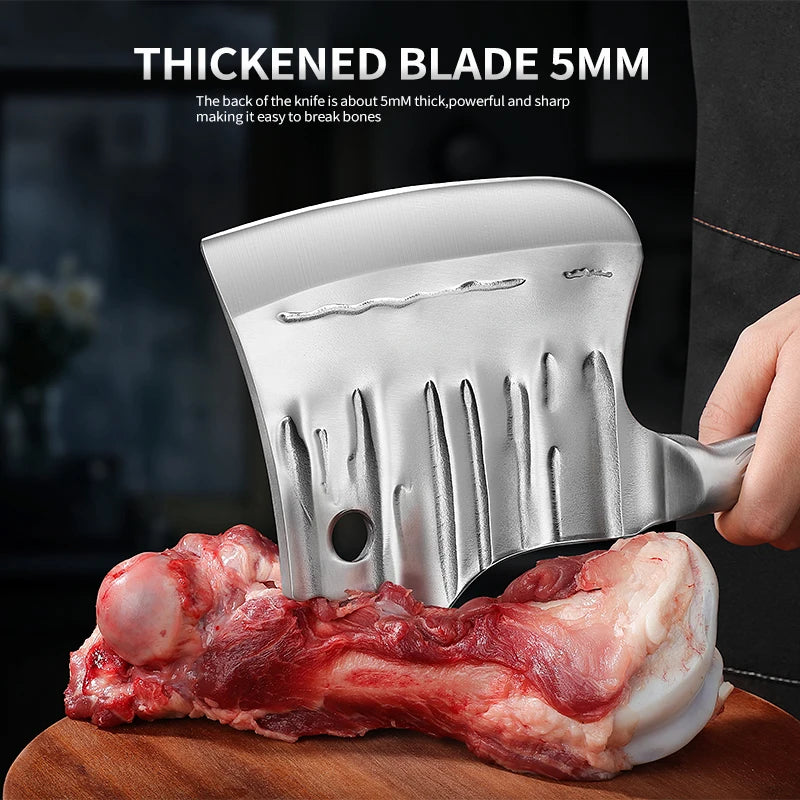 1Pc Heavy Duty Butcher's Axe, Chopping Knife, Stainless Steel Thickened Blade and Ergonomic Handle, Chinese Kitchen Axe