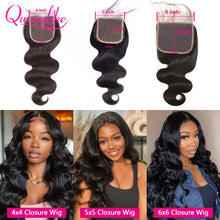 Load image into Gallery viewer, Queenlike 26 28 30 32 inch Body Wave Bundles 100% Human Hair with 4x4/5x5 Lace Closure Brazilian Raw Hair Bundles for Women
