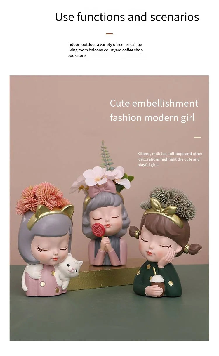 European Resin Gardening DIY Succulent Flower Pot Table Top Creative Cute Girl Green Plant Small Flower Pot Gift