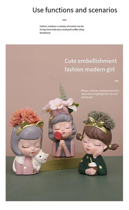 European Resin Gardening DIY Succulent Flower Pot Table Top Creative Cute Girl Green Plant Small Flower Pot Gift