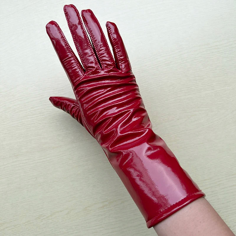 Long Gloves For Women Spring Winter Male Patent Leather Fashion Catwalk Motorcycle Riding Luvas Brilliant Warm Arm Warmer Gants