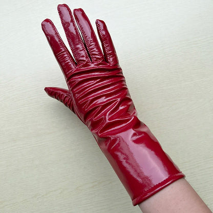 Long Gloves For Women Spring Winter Male Patent Leather Fashion Catwalk Motorcycle Riding Luvas Brilliant Warm Arm Warmer Gants