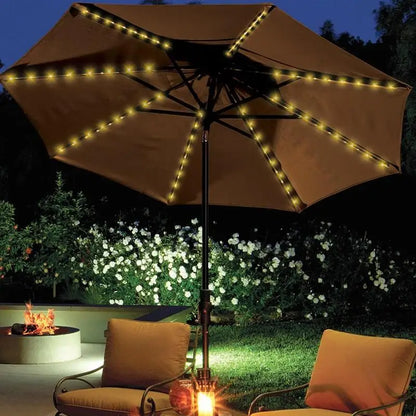 Solar Umbrella Light Outdoor Cantilever Patio LED Hanging Umbrella with 8 Brightness Modes Decoration for Courtyard Beach