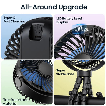 New Effortless, portable, convenient 5000mAh Mini Fan with Long-lasting Rechargeable Battery, Digital Display, 4 Adjustable Spee