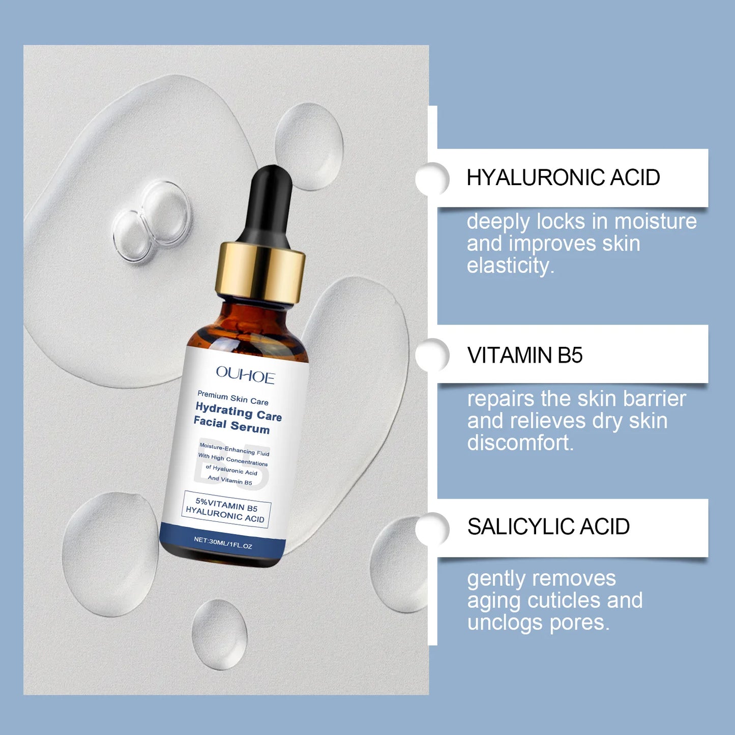 OUHOE Hydrating Care Facial Serum - Deep Moisturize, Balance Oil, Whiten, Repair Acne, All Skin Types, Anti - aging