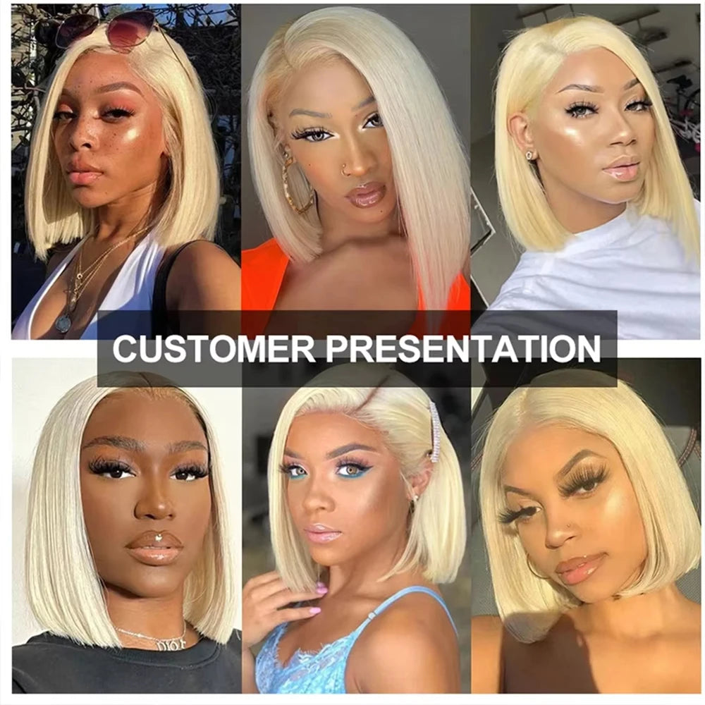 Honey Blonde Straight Bob Wigs Human Hair 13x4 13x6 HD Lace Frontal Wig 613 Colored Straight Short Human Hair Glueless Wig