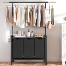 Load image into Gallery viewer, 1 Set Ironwood Hanging Laundry Basket Telescopic with Clothes Hanging Rod and Wooden Storage Shelf for Laundry Room Storage
