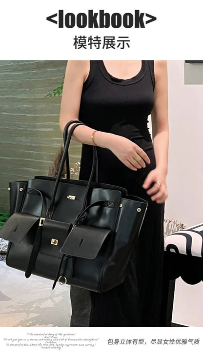 Luxury Genuine Leather Tote Bags for Women Large Capacity Travel Shoulder Bag Designer Handbags Ladies Shopping Purse