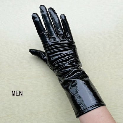 Long Gloves For Women Spring Winter Male Patent Leather Fashion Catwalk Motorcycle Riding Luvas Brilliant Warm Arm Warmer Gants