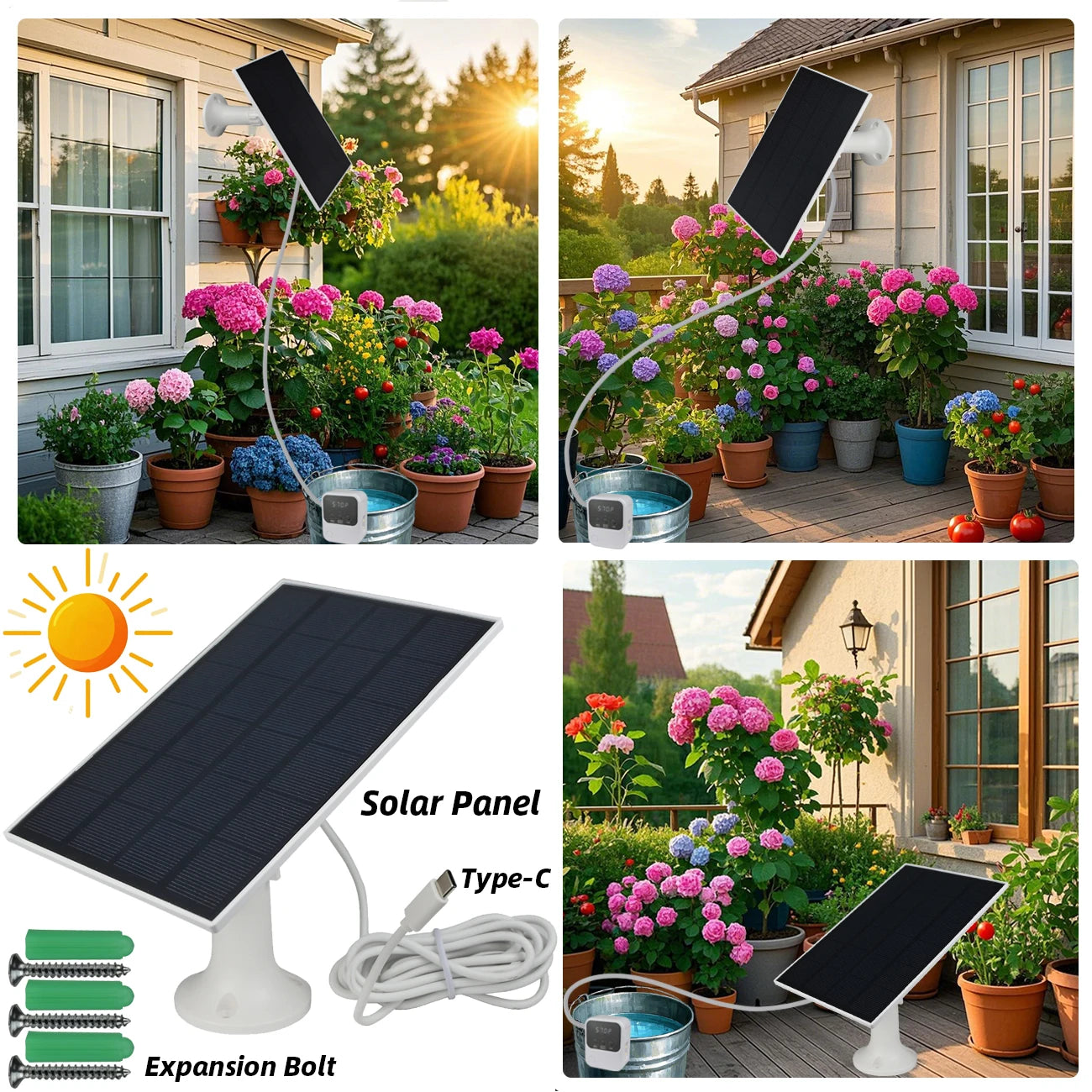 Garden Solar Powered Timer Drip Irrigation Kit DIY Automatic Watering System Drippers Nozzles for Balcony Potted Plants Flowers