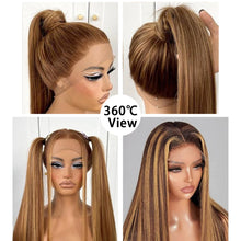 Load image into Gallery viewer, 4/27 Highlight Wig Human Hair Honey Blonde Colored Straight 360 lace front wig human hair Brazilian glueless wigs human hair
