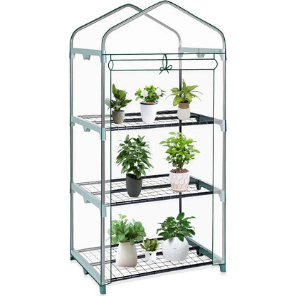 Garden Greenhouse 4 Tier Walk-in Green House Transparent Cover with Doors & Windows Small Waterproof Frost Without Iron Frame