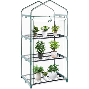 Garden Greenhouse 4 Tier Walk-in Green House Transparent Cover with Doors & Windows Small Waterproof Frost Without Iron Frame