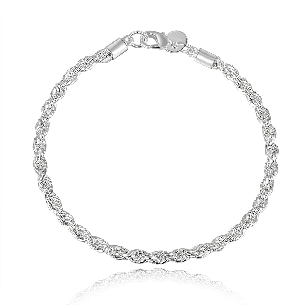 925 Sterling Silver Classic Twisted Rope Chain Bracelets for Women Wedding Party Great Christmas Gift Fashion Jewelry