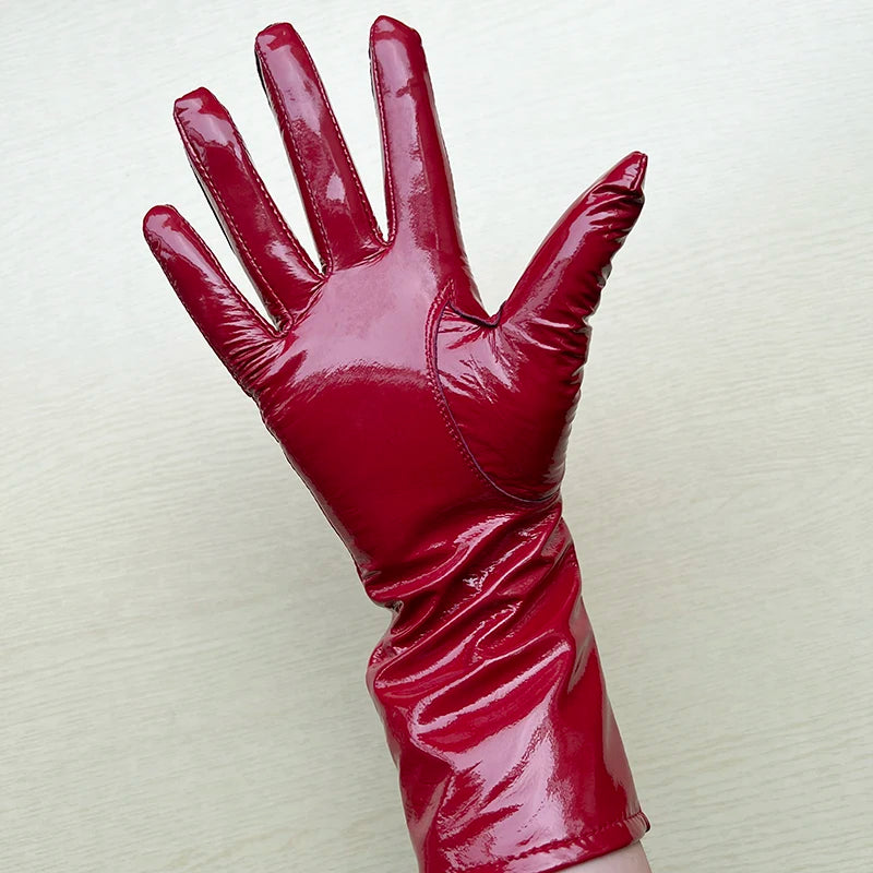 Long Gloves For Women Spring Winter Male Patent Leather Fashion Catwalk Motorcycle Riding Luvas Brilliant Warm Arm Warmer Gants