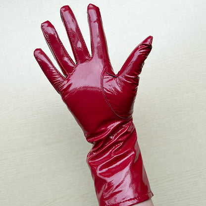 Long Gloves For Women Spring Winter Male Patent Leather Fashion Catwalk Motorcycle Riding Luvas Brilliant Warm Arm Warmer Gants