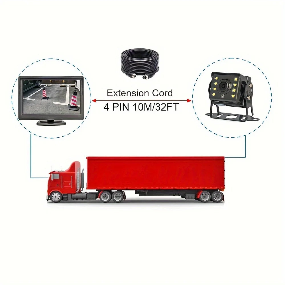 Car Rear View Backup Camera Kit 5 inch Monitor 4Pin for RV Bus Truck 12V/24V with Double Mount Easy Installation